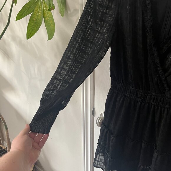 Adelyn Rae Caro Textured Metallic Black Mini Ruffle Dress Holiday Party Size XS - Picture 6 of 13